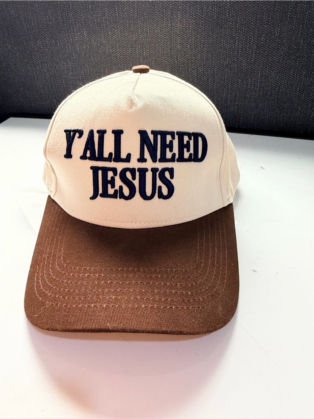 Cream and Brown 'Y'ALL NEED JESUS' Baseball Cap‎ by